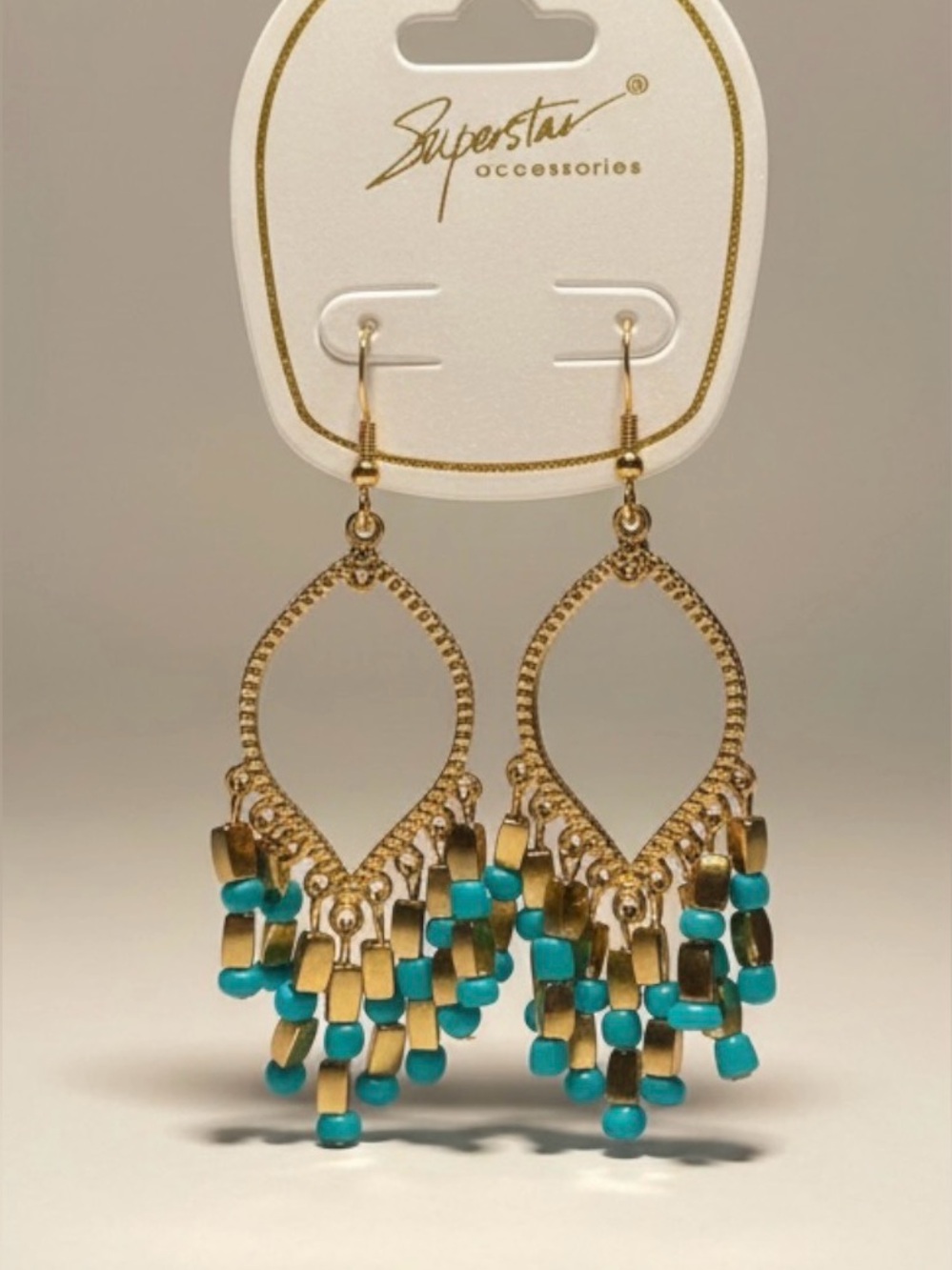 Superstar Bohemian Teal & Beaded Earrings NWT